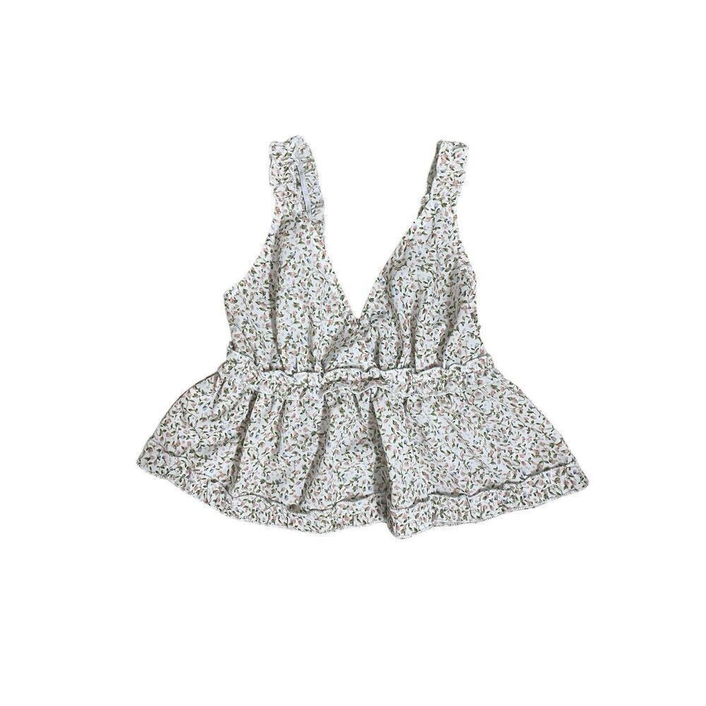 Floral Ruffle Crop Top Smocked Waist Boho Y2K Summer Size S